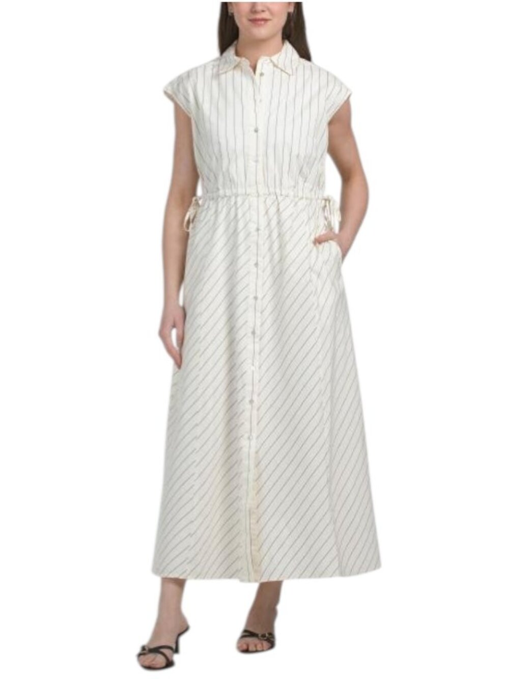 MAGASCHONI Extended Shoulder Collared Shirt Dress With Cinched Waist